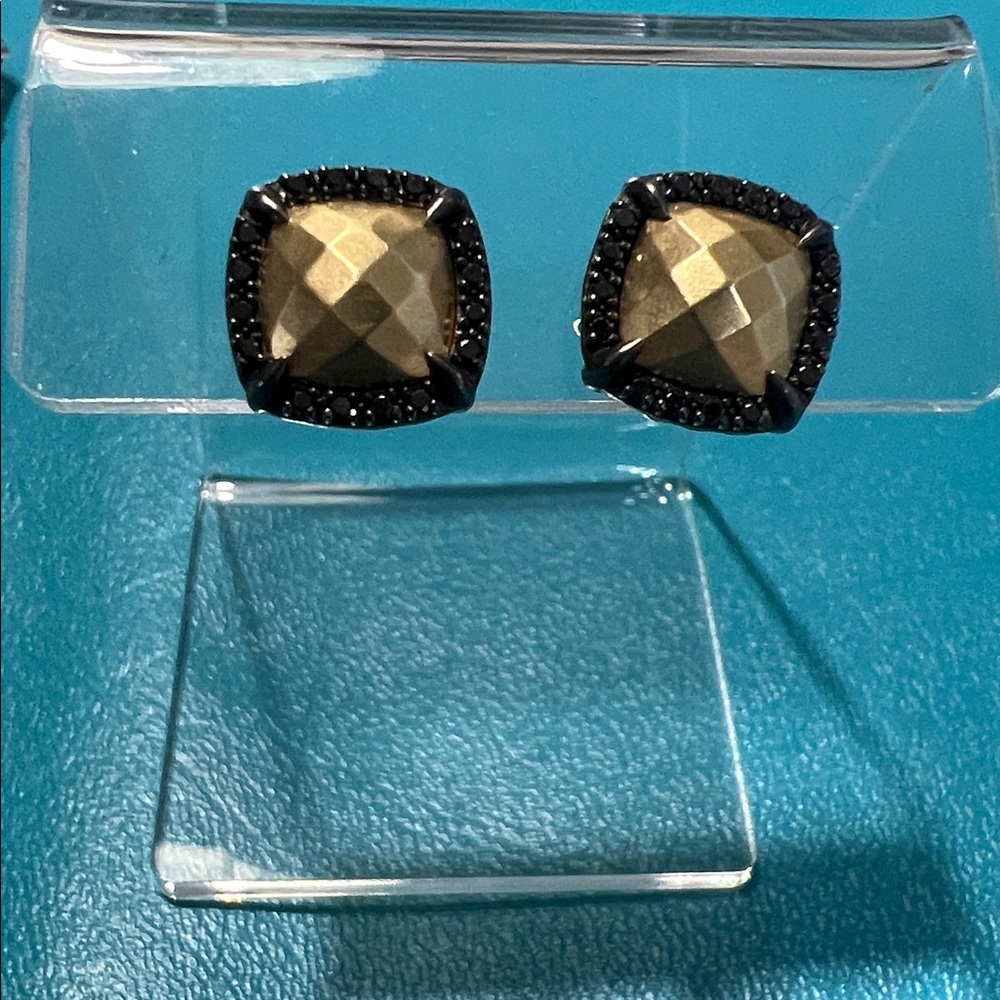 David Yurman New Without Tags Chatelaine Black Diamond SS/18k Retired Earrings